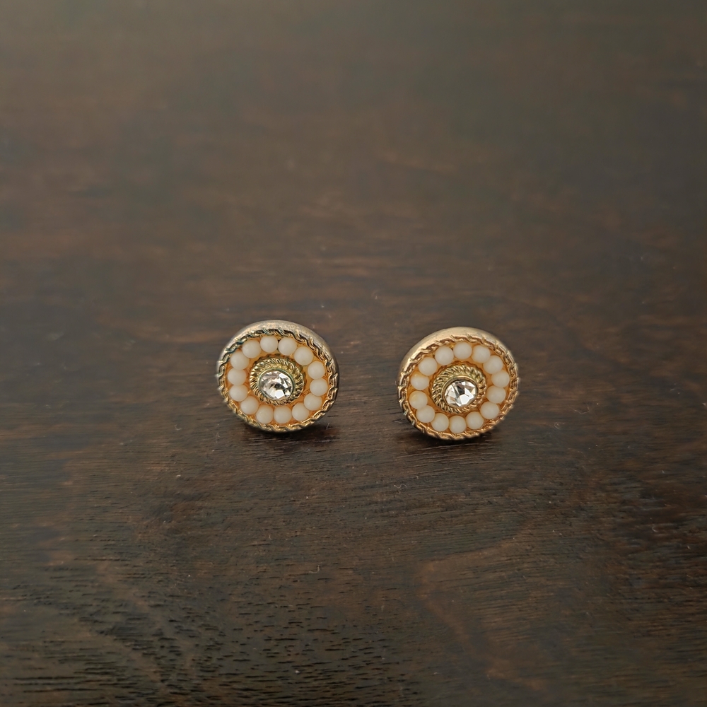 Gold and Cream Stud Earrings